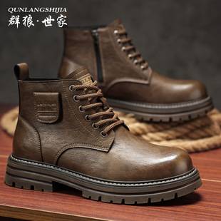 Boots Men's Winter Velvet British Style High-Top Workwear Snow Boots Thick-Soled Men's Mid-Top Cotton Shoes