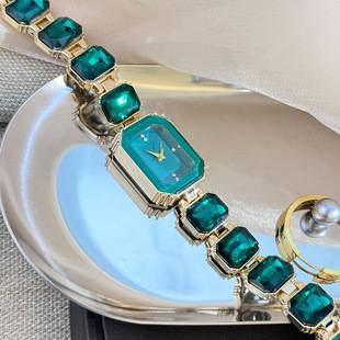 Small sugar large gem colored emerald niche high-end luxury fashion bracelet watch women's square wrist watch