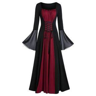 2026 Cross-Border Women's Punk Style Patchwork Drawstring Dress, Loose Patchwork with Straps, Long Skirt with Large Hem, in Stock