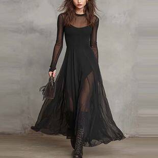 2026 New Fashionable Sexy Elegant Women's Long Dress with Mesh Splicing for Cross-Border European and American Independent E-commerce Platforms