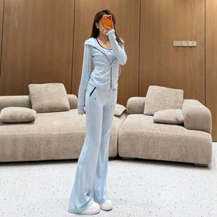 Cross-border high-quality MU brand hooded cardigan + vest + casual long pants set for women, versatile, drapey, slimming, new style