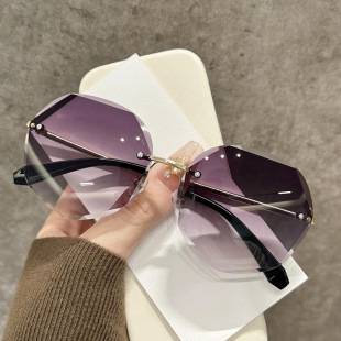 New Korean-style Sunglasses Women's Round Face Shown Face Small Frameless Edge Cut Distinctive Trendy Cross-border Retro Sense High-grade Sunglasses