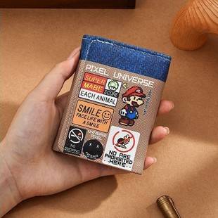 Super Mario Wallet Men's Coin Purse All-In-One Two-In-One 87% off Denim College Student Durable Trendy Style