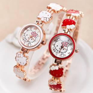 New KT cat watch women's fashion cute children's bracelet steel belt watch women's student electronic quartz watch