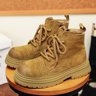 Summer New Style Hollow Breathable Couple's Martin Boots, Men's Versatile Thick-Soled Height-Increasing Work Boots, Outdoor Boots
