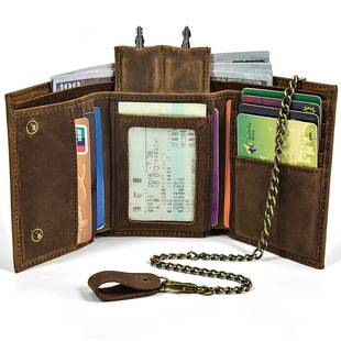 Genuine Leather Wallet for Men, Crazy Horse Leather Coin Purse with Multiple Card Slots and Keychain, 70% off Genuine Leather Crossbody Bag for Men