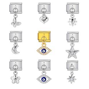 Hot-Selling Single Hook Style Italian Modular Bracelet with Heart Pendant DIY Elastic Splicing Stainless Steel Watch Band Chain