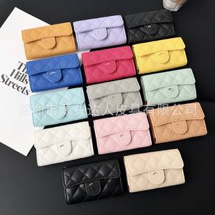High-Quality Popular Quilted Short Leather Wallet, Niche Casual Large-Capacity Exquisite Chanel-Style Buckle Coin Purse