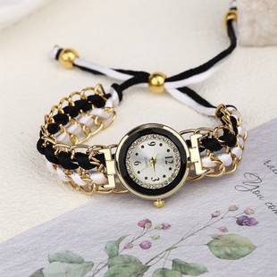 Cross-border New Small Dial Diamond Women's Woven Rope Watch Women's Creative Fashion Telescopic Rope Quartz Watch Bracelet Watch