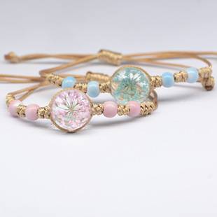 Factory Direct Sales Supply Dried Flower Bracelet Souvenir Lace Real Flower Girl Forest Style Ladies Student Gift Handmade