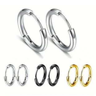Cross-Border Stainless Steel Round Plain Hoop Earrings, Classic Versatile Hoop Ear Clips, Titanium Steel Piercing Jewelry Manufacturer Wholesale