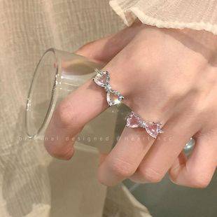 Bowknot Ring Women's Ins Niche Design Sense Opening Adjustable Ring Light Luxury Rhinestone Finger Ring Tail Ring Trendy