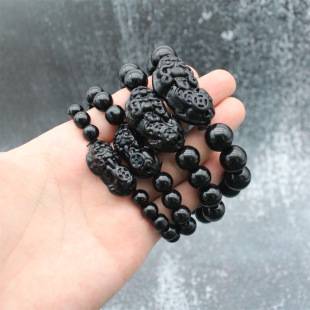 Imitation Ice Obsidian Black Pixiu Bracelet That Does Not Fade, Couple Bring in Wealth and Treasure Pixiu Beaded Bracelet Douyin Same Style Hot Sale