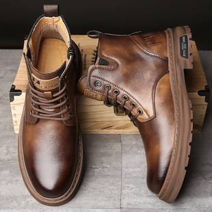New British Martin Boots Men's Shoes Autumn and Winter Fleece-Lined Warm and Wear-Resistant Cotton Leather Boots Snow Boots High-Top Work Leather Shoes