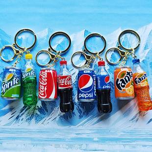 Cartoon simulation Coke Sprite beverage bottle can key chain Fanta couple bag car pendant small gift