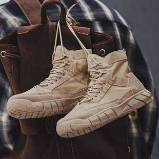 Fleece-Lined Men's High-Top British Style Thick-Soled Combat Boots Trendy Versatile Men's Ankle Boots Warm and Height-Increasing