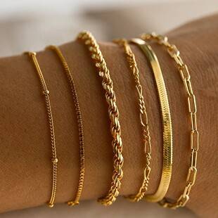 Bohemian Minimalist Metal Figaro Chain Women's Set Multi-Layer Chain Simple Bracelet 48H in Stock