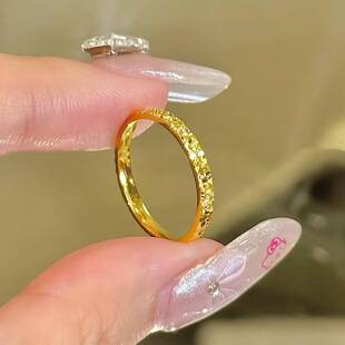 Gold shop style crushed ice ring, starry sky striped ring, real gold plated, 2mm narrow version, dazzling pair ring, plain ring for women