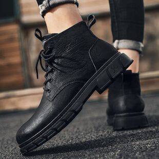 Boots Men's 2025 Mid-Top Men's New Trendy Men's Shoes British Style Workwear Leather Boots Men's High-Top Leather Shoes Summer