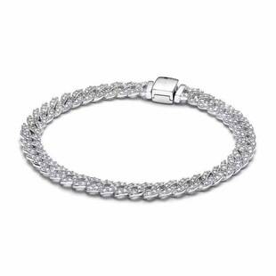 Fashionable diamond-encrusted Cuban bracelet with flip-clasp design, trendy street style couple's accessory