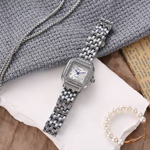 New Trendy Tiktok Hot-Selling Women's Fashion Watch, Student Quartz Square Diamond-Encrusted Watch, Female Influencer Steel Band Wristwatch