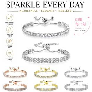 Cross-border Hot Bracelet suit White Zircon Tennis Pull Bracelet Single Rows Diamond Double Rows Diamond Hand Ornaments Factory Wholesale