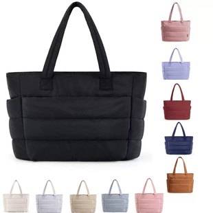 Amazon Large Capacity Women's Handbag High-End Lightweight Cotton down Tote Bag Yoga Fitness Travel Bag