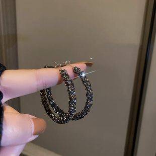2024 New Internet Celebrity Popular Large Hoop Earrings High-End Full Diamond Elegant Hoop Ear Hoop Earrings Earrings