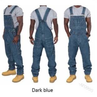 Q003 New 2024 Spring and Autumn Trendy Men's Denim Jumpsuit Fashion Multi-Pocket Loose Solid Color Casual Jeans