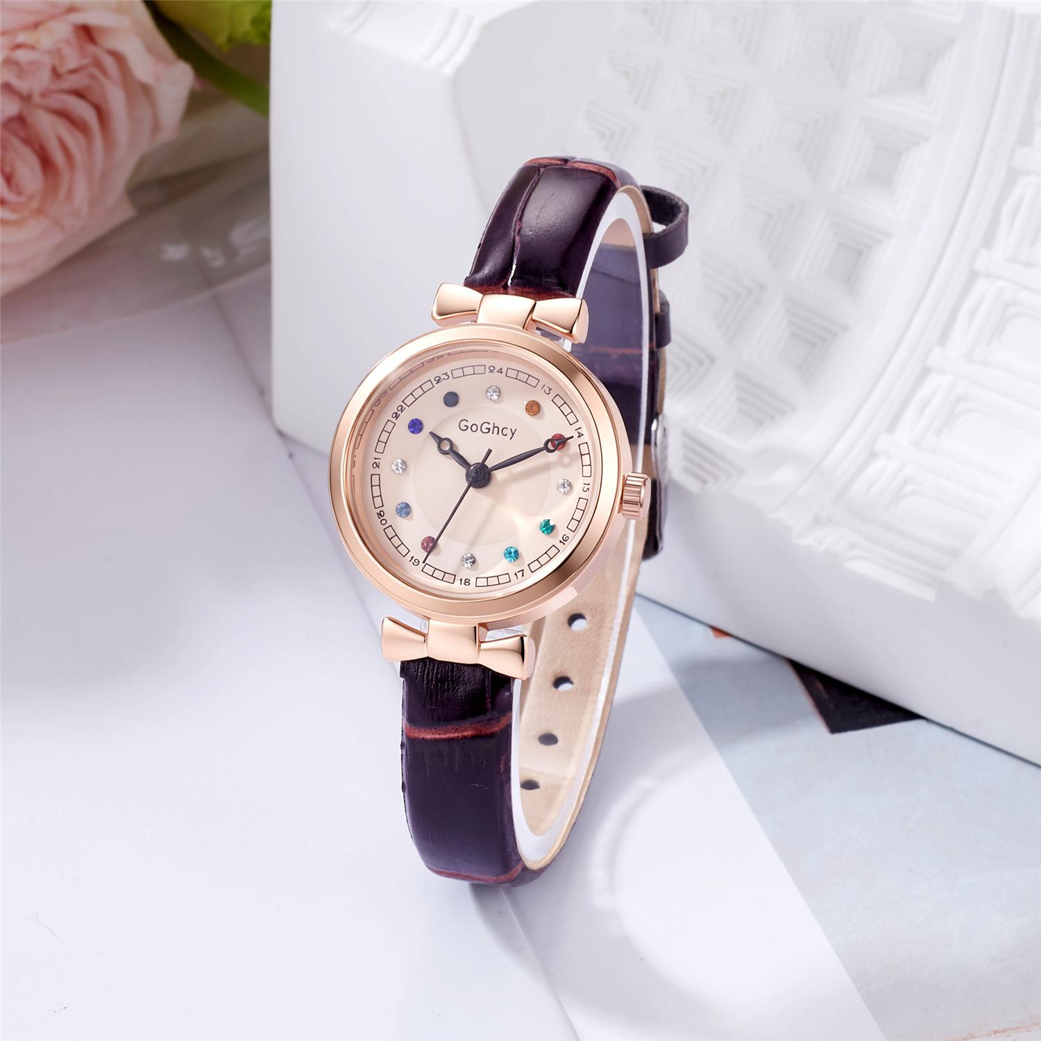 Fashionable women's watch, fresh and elegant French retro style, compact square quartz with colored diamonds, small dial, wholesale women's watch