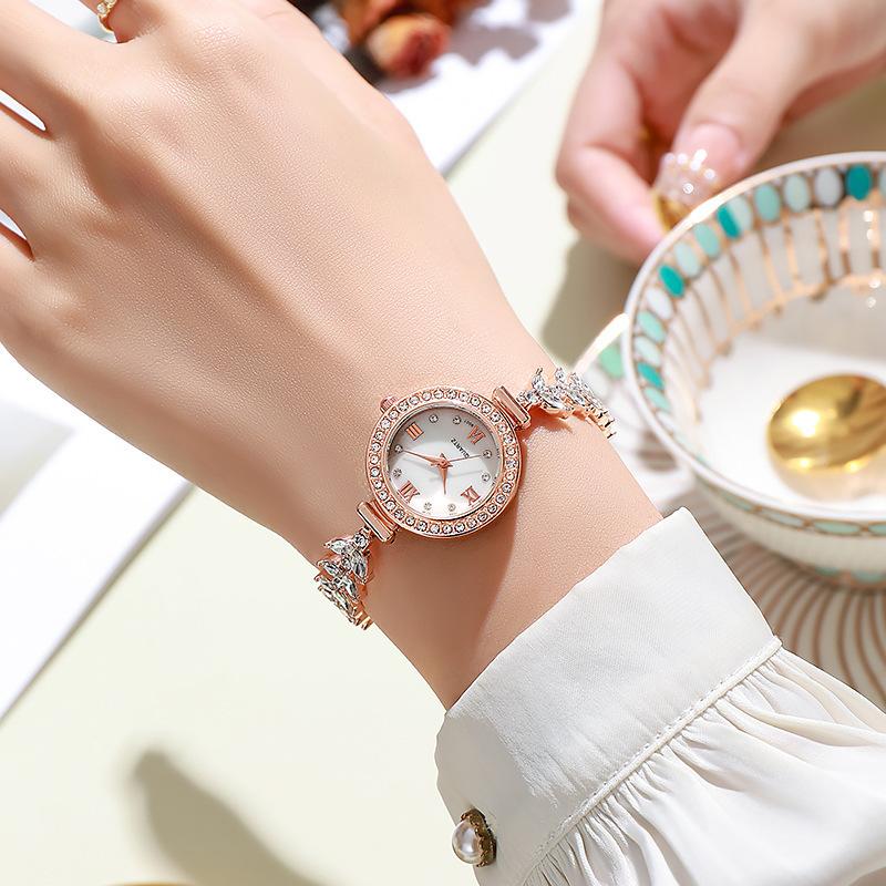 New Light Luxury Diamond-Encrusted Women's Quartz Watch Fashion Bracelet Watch Rose Gold Niche High-End Women's Watch