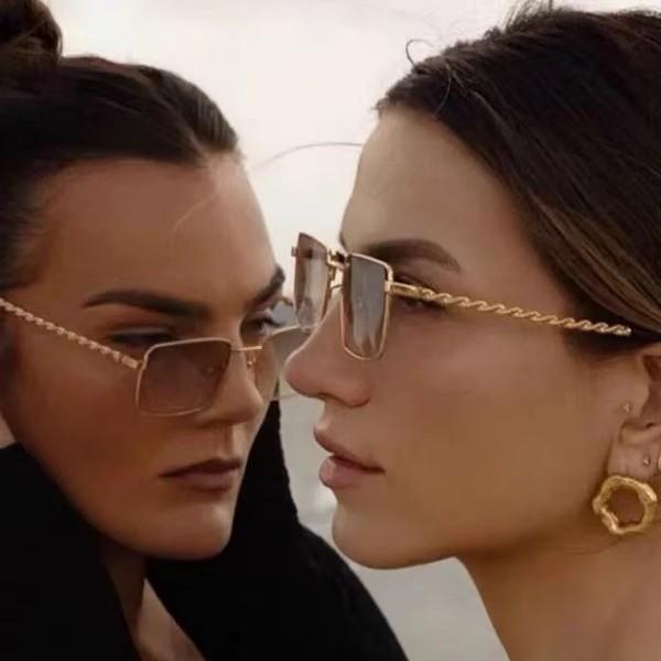 Cross-Border Threaded Fashion Trend Personalized Niche Twist Sunglasses European and American Fashion Street Photography Metal Square Frame Sunglasses