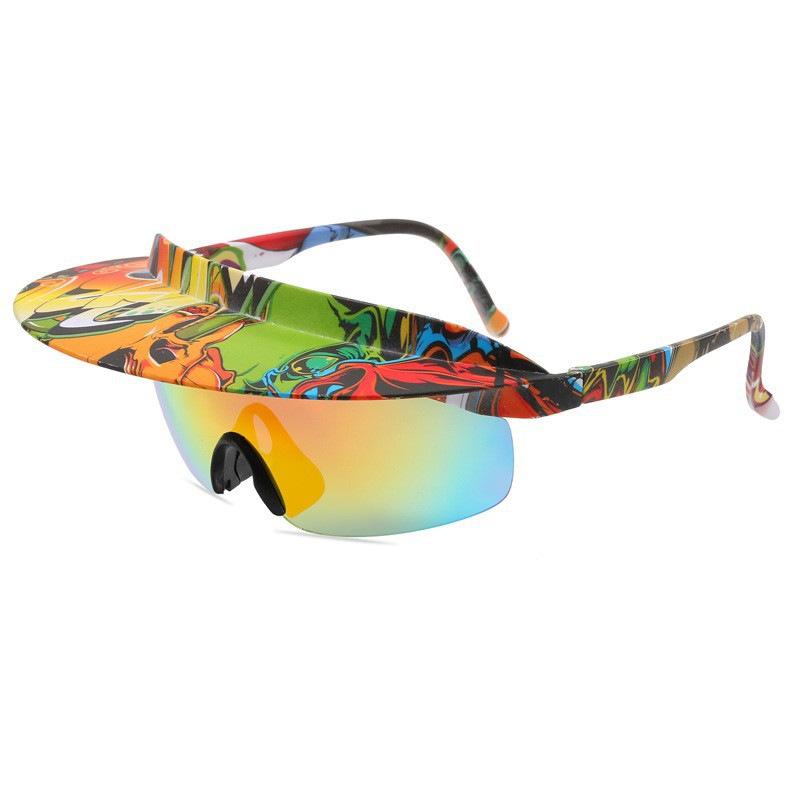 Cross-border New Large Frame Colorful Riding Glasses Men's and Women's Sunshade Hat Frame Sunglasses Personalized Hat Brim Sunglasses