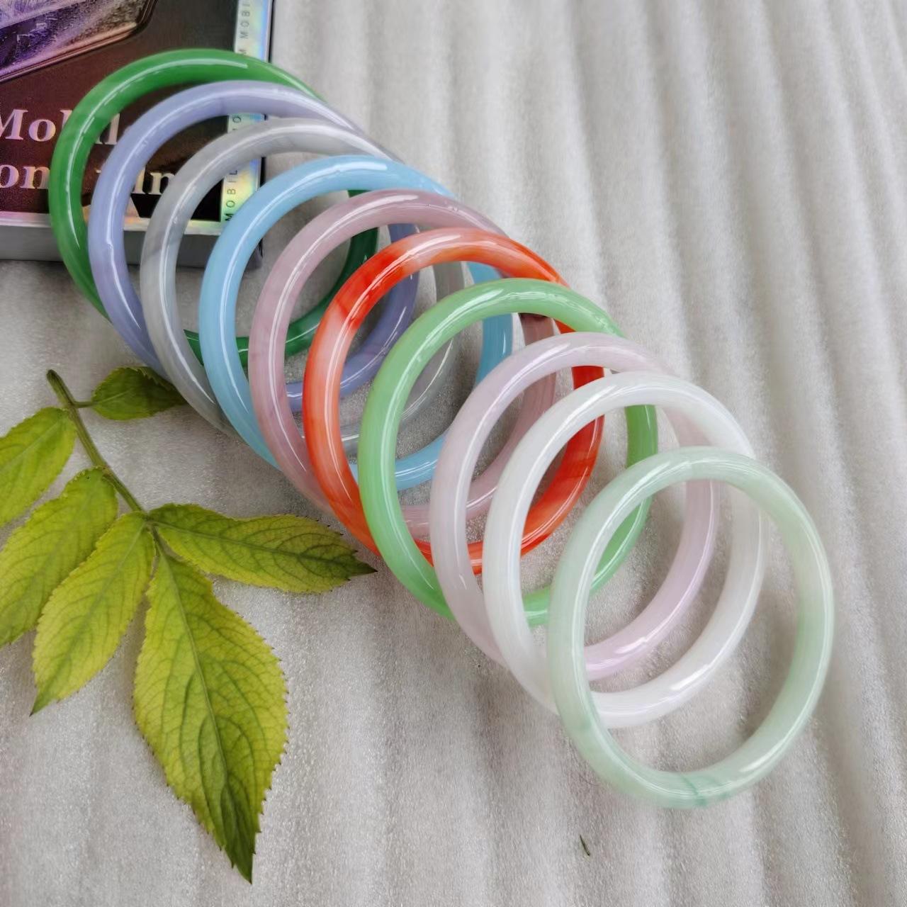 8mm Thick Rod Inner Diameter 62mm Round Bar Jingle Bracelet Glass Imitation Jade Bracelet Floating Flower Bracelet Imperial Concubine Bracelet