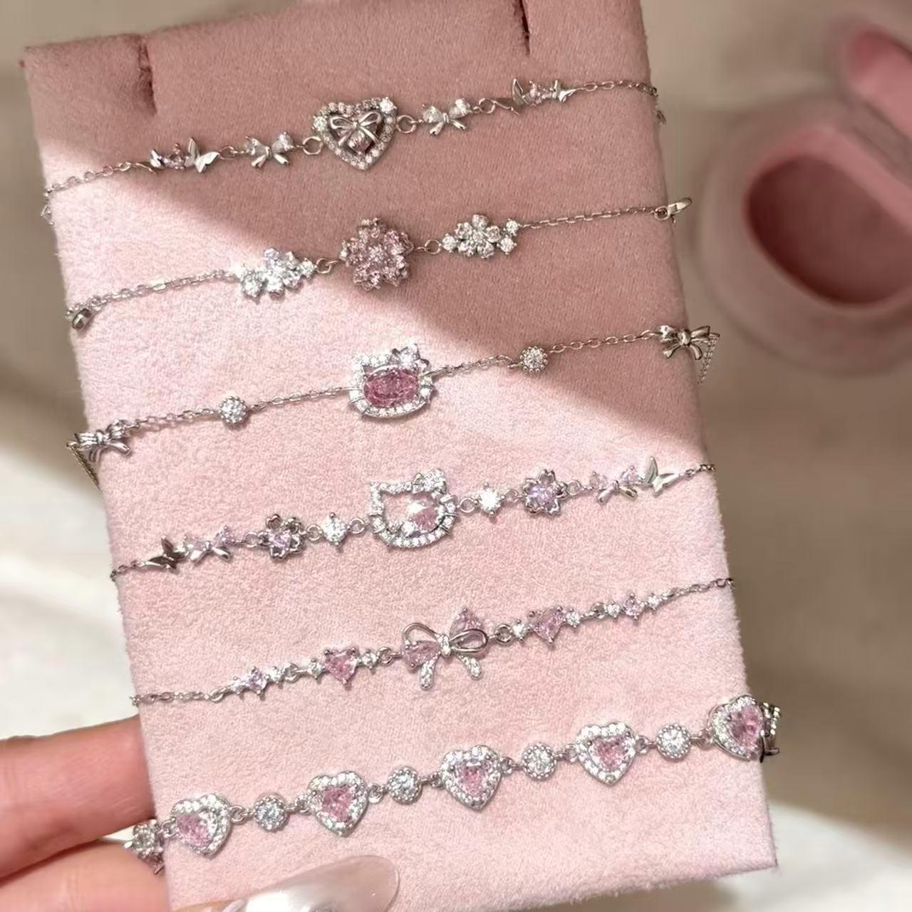 Sweetheart Girl Pink Zircon Bracelet Korean Style Ins Fresh and Sweet Versatile Bracelet with a Light Luxury and High-End Feel