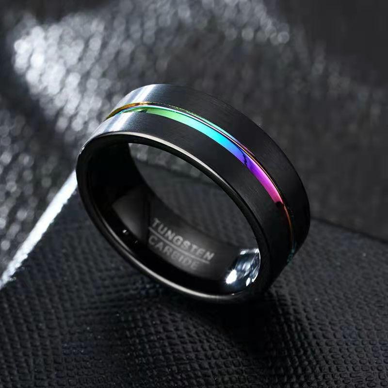 Cross-Border Supply of Fashionable and Personalized Two-Color Black Color Titanium Steel Rings for Men and Women Stainless Steel Jewelry Rings Wholesale
