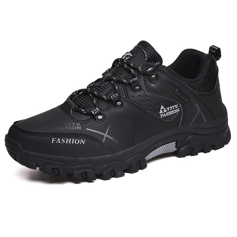 Autumn and Winter Large Size Men's Shoes Low-Cut Leather and Velvet Cotton Shoes Outdoor Hiking Shoes Men's Non-Slip Wear-Resistant Hiking Sports Shoes