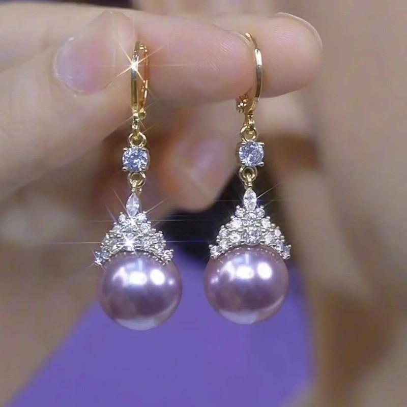 High-End Design Micro-Embellished Purple Pearl Earrings 2025 New Trendy Korean Internet Celebrity Elegant Earrings for Women