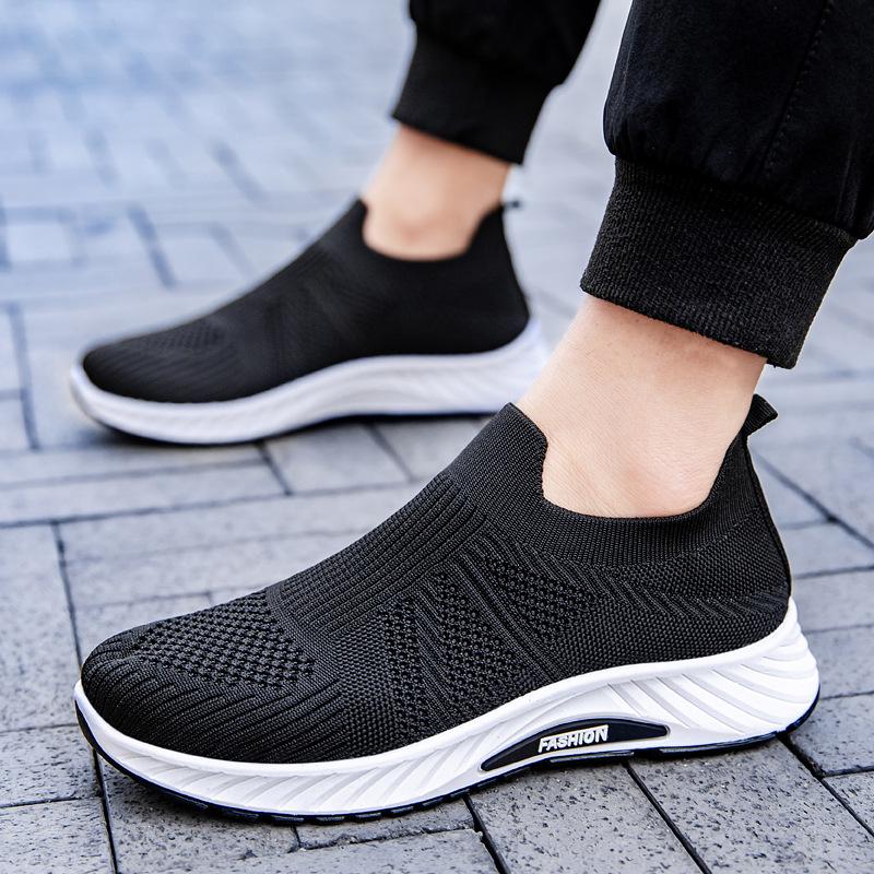 2026 Spring/Summer New Flyknit Slip-On Men's Shoes Breathable Mesh Casual Shoes Soft Sole Lightweight Sports Shoes for Middle-Aged and Elderly