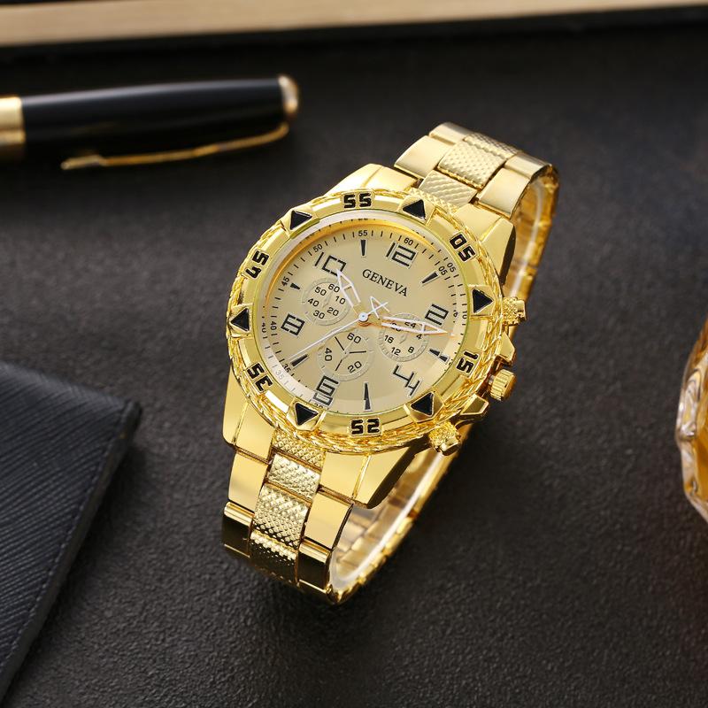 Foreign Trade Cross-border Explosions Men's Watch Steel Band Quartz Watch Fake Three-eye Blue Everbright Dial Business Fashion Men's Watch