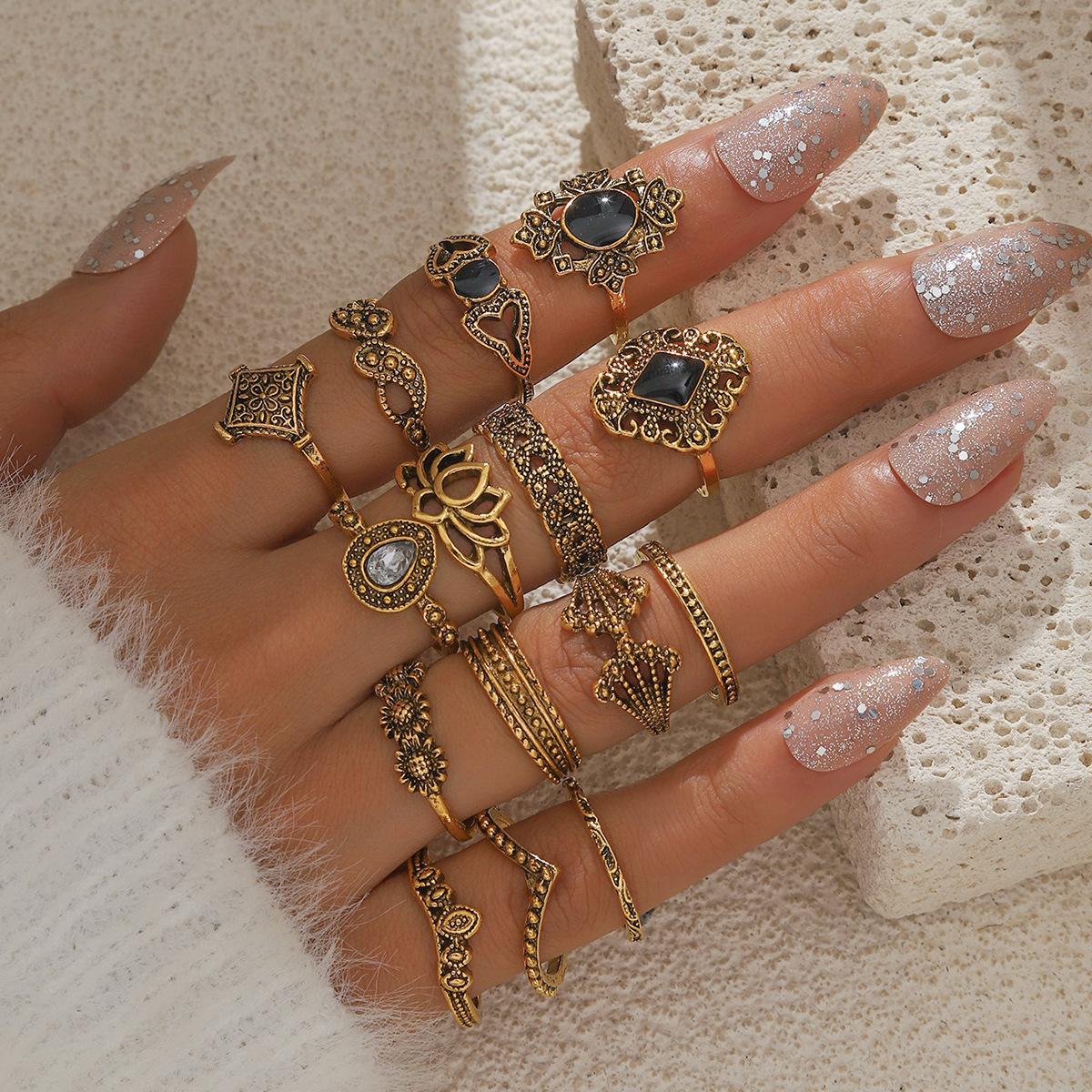 The New Fifteen-Piece Personalized Trendy Alloy Design Fashionable and Versatile Ring Set Is Suitable for Women's Daily Wear