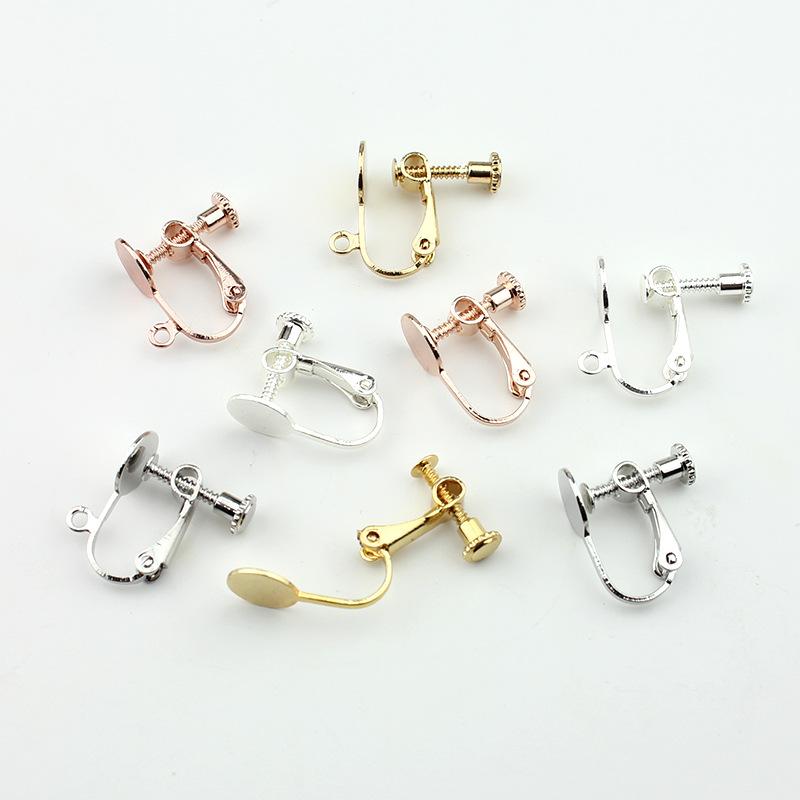 Spiral Ear Clip Large Flat Head Non-Pierced Ear Clip Copper Accessories Screw Ear Clip Material U-Shaped Ear Stud DIY Earrings with Hanging