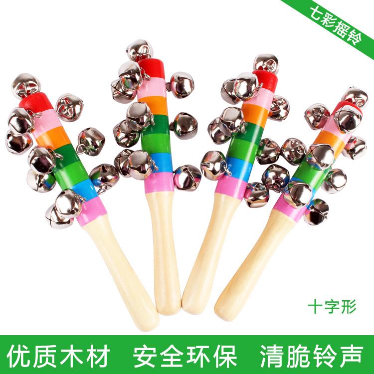 Wholesale Wooden Baby Educational Toys for Ages 0-3, Sound-Making Hand Bell, Rainbow Cross Bell, Enlightenment Bed Bell