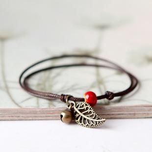 Qingge Jingdezhen Ceramic Beaded Bracelet Anklet Couple Best Friend Bohemian Retro Leaf Jewelry Stall