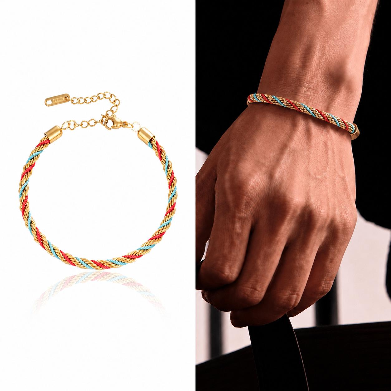 Titanium steel colorful twisted bracelet for men, personalized hand-woven two-tone niche light luxury high-end jewelry for women