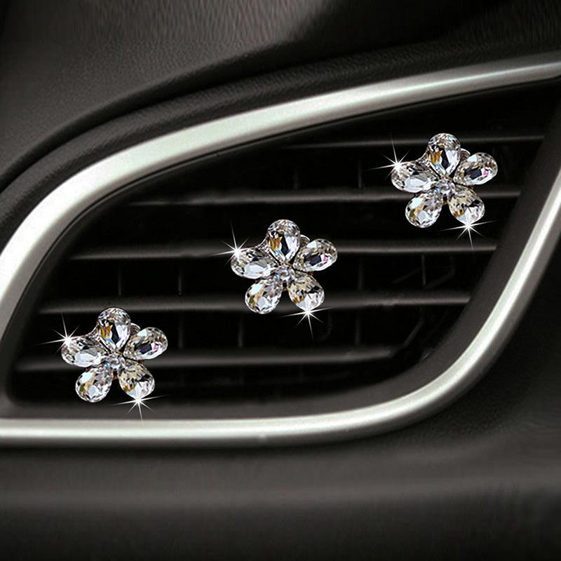 Natural Crystal Gemstone Five-Petal Flower Car Air Conditioning Vent Decoration Clip Car Interior Ornaments Set of 3