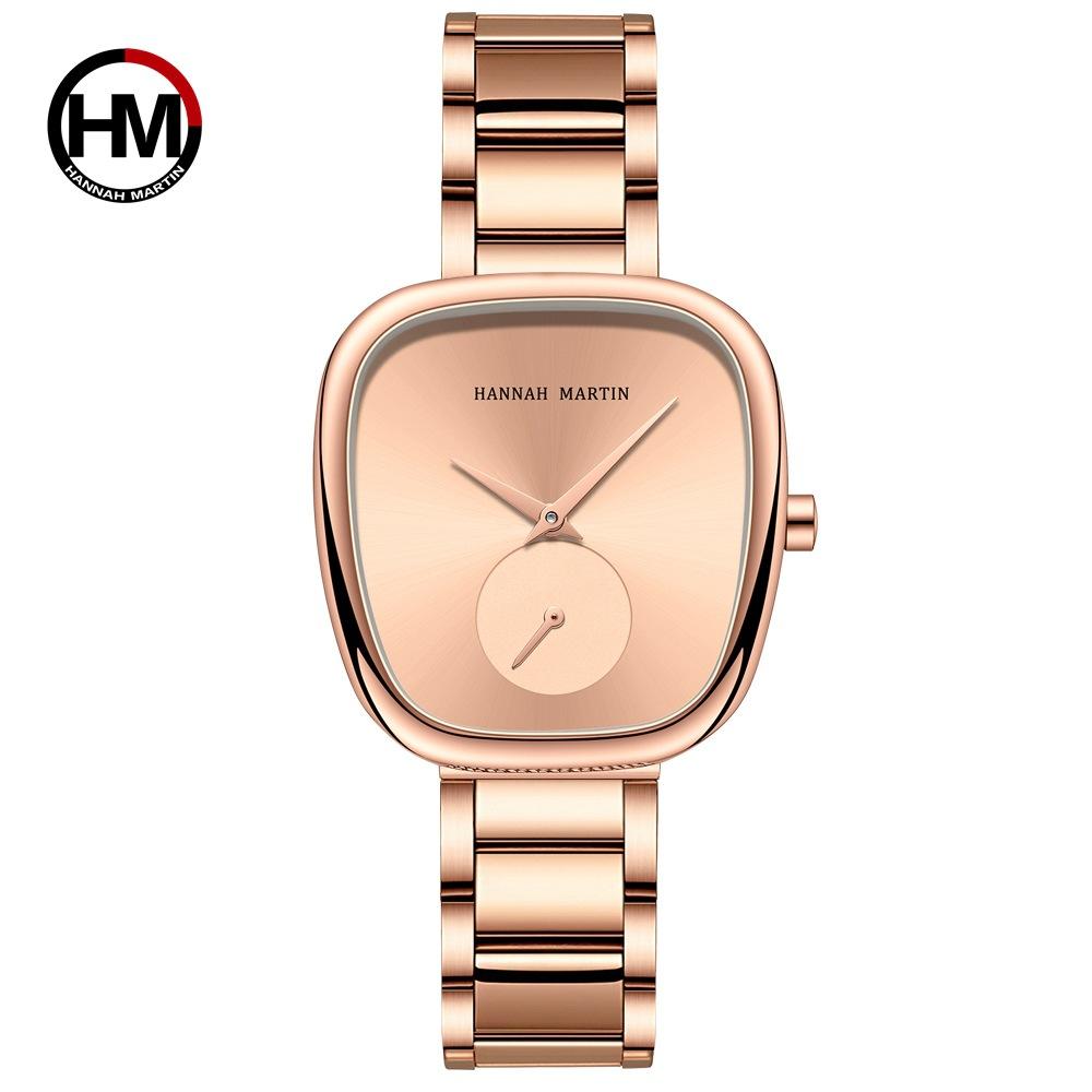 Hannah Martin Women's Steel Women's Watch Steel Band Quartz Watch Creative Two-pin Half Barrel Design European and American Watch