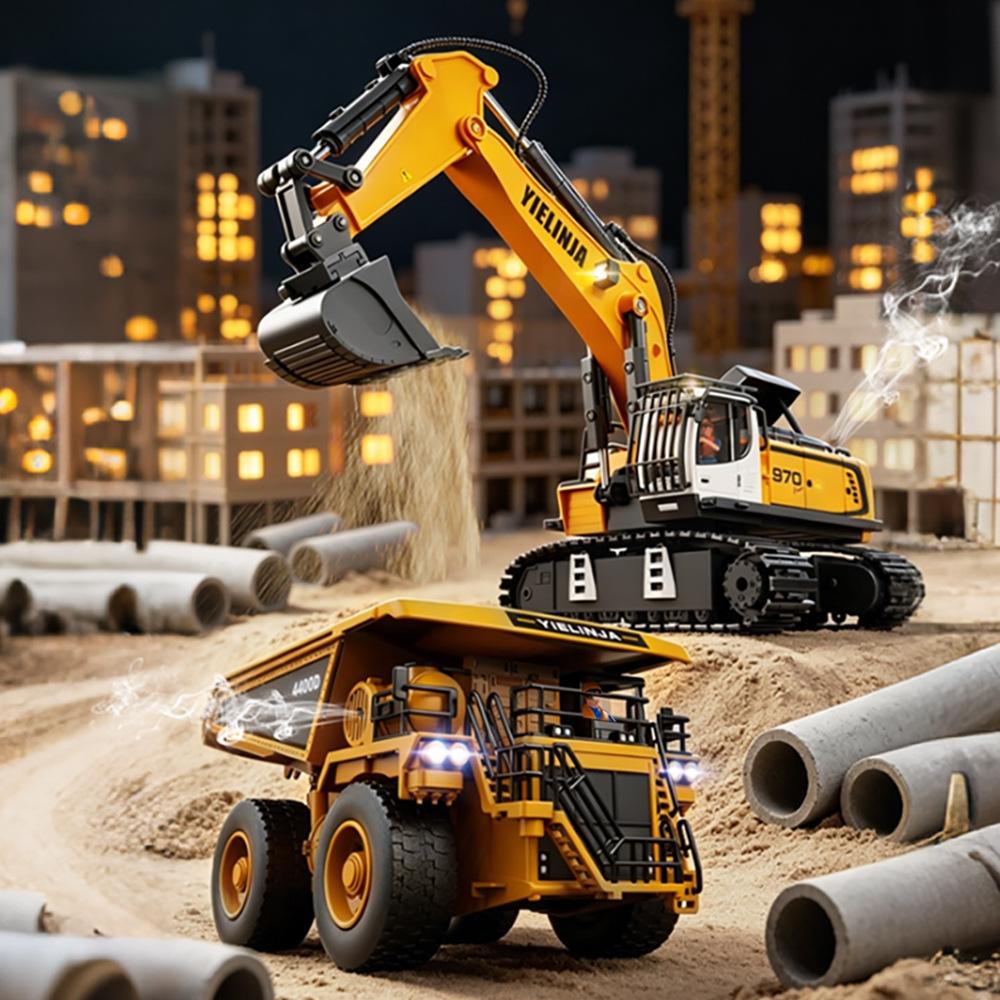 Cross-border wholesale remote control toy for boys, simulated excavator dump truck, 17-channel alloy construction vehicle, children's toy car