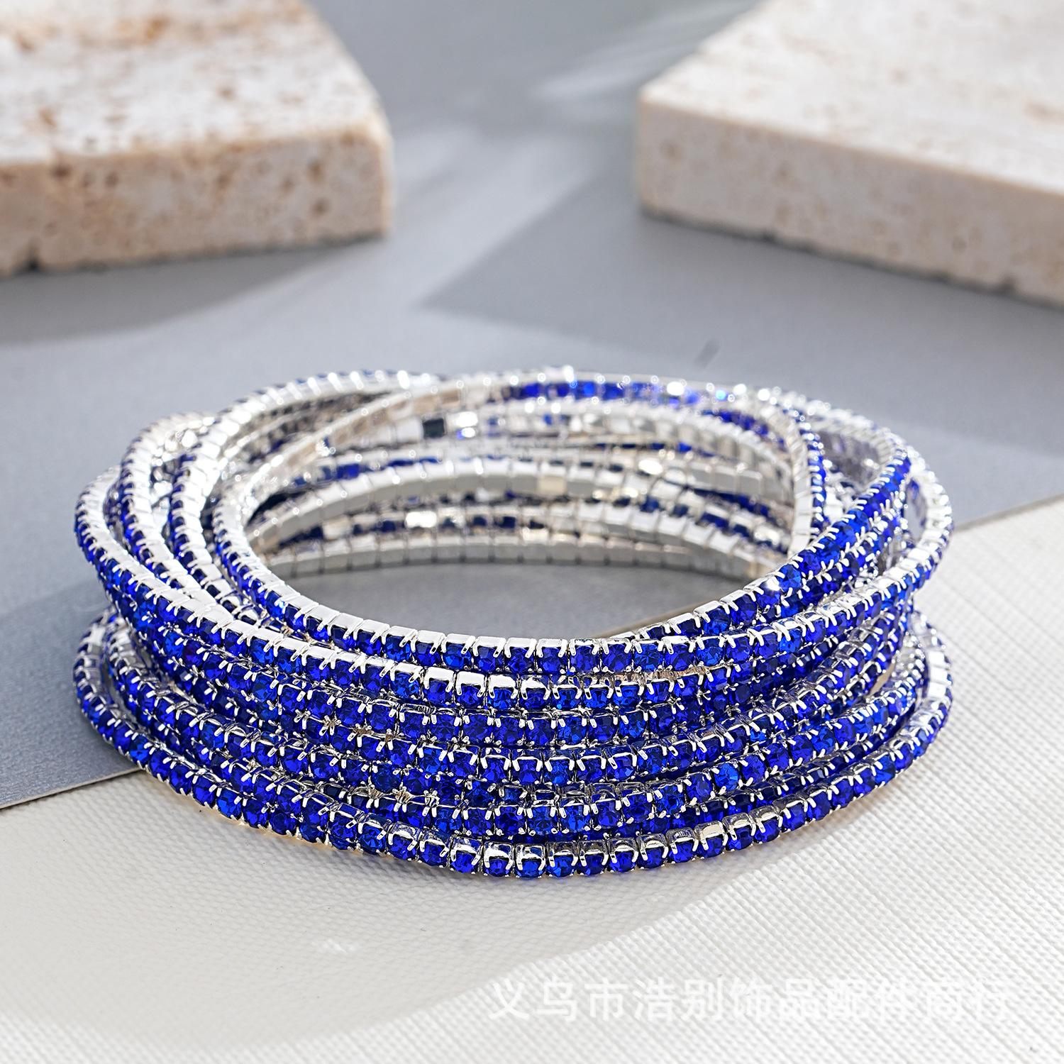 Korean Style Fashion Full Diamond Single Row Elastic Bracelet Jewelry Factory Direct Sale 2.0mm Simple Rhinestone