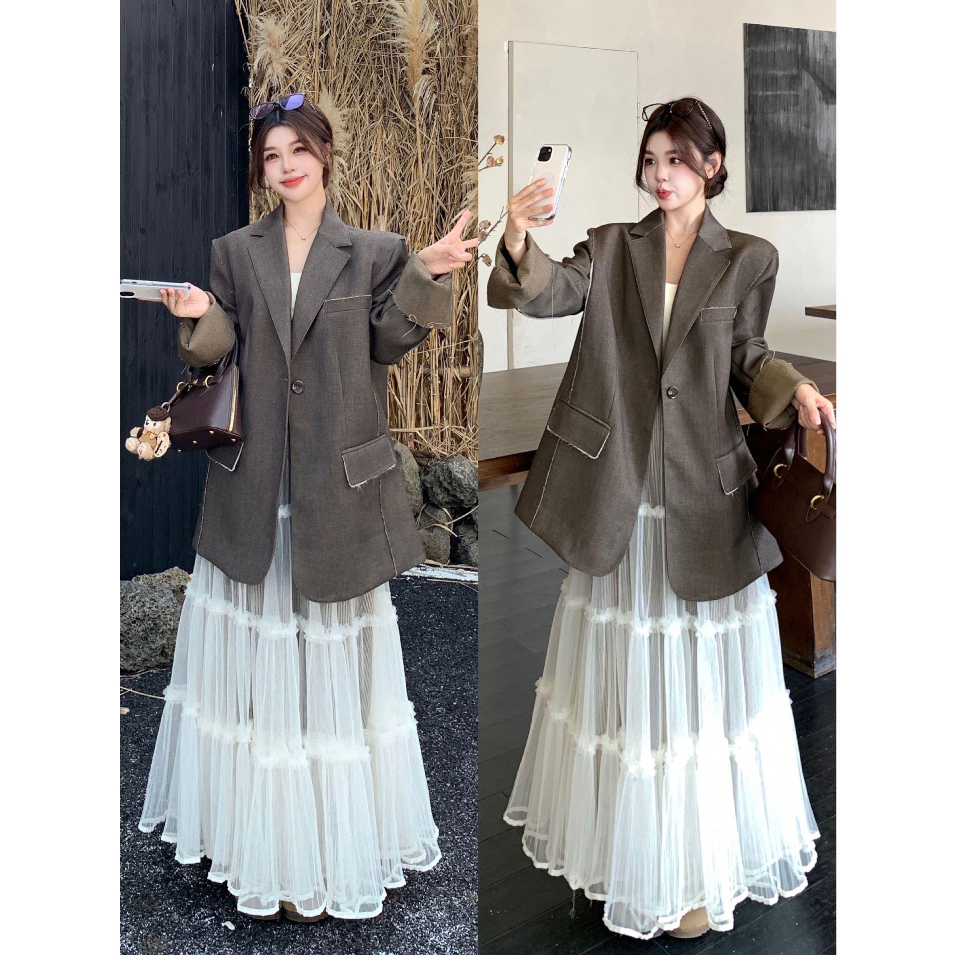 High-End Maillard Style Suit Jacket for Women, 2026 Spring and Autumn New Model, Plus-Size, Mid-Length Outerwear